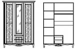 Шкаф 3-х дверный без зеркал Неаполь Айвори; 1590*654*2271, МДФ, шпон дуба, Патина, классика