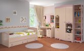 Детская мебель PINK; ЛДСП, МДФ, дуб млечный/розовый, кровать, стол письменный, полка, приставка угловая, шкаф для книг, шкаф для одежды