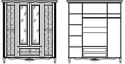 Шкаф 4-х дверный без зеркал Неаполь Айвори; 2040*654*2271, МДФ, шпон дуба, Патина, классика